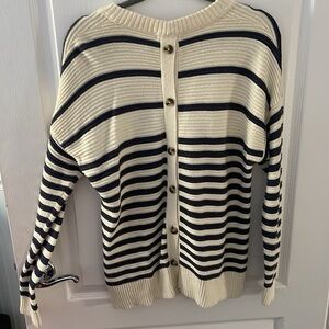 Madewell Cream and Navy Striped Button-Back Sweater